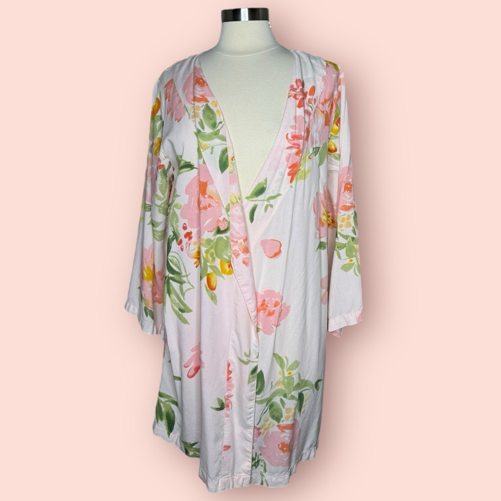 PLUM PRETTY SUGAR Floral Print Pink Roses Kimono Robe